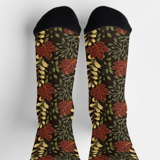 Dark red maple leaves floral pattern ソックス (上部)