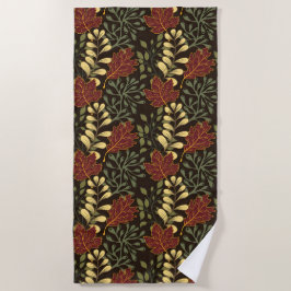 Dark red maple leaves floral pattern ビーチタオル