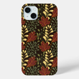 Dark red maple leaves floral pattern iPhone 15 miniケース