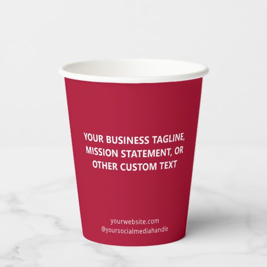 Dark Red Paper Cups Custom Business Logo 8 oz 紙コップ (裏面)