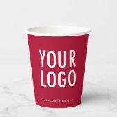 Dark Red Paper Cups Custom Business Logo 8 oz 紙コップ (正面)