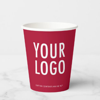 Dark Red Paper Cups Custom Business Logo 8 oz 紙コップ
