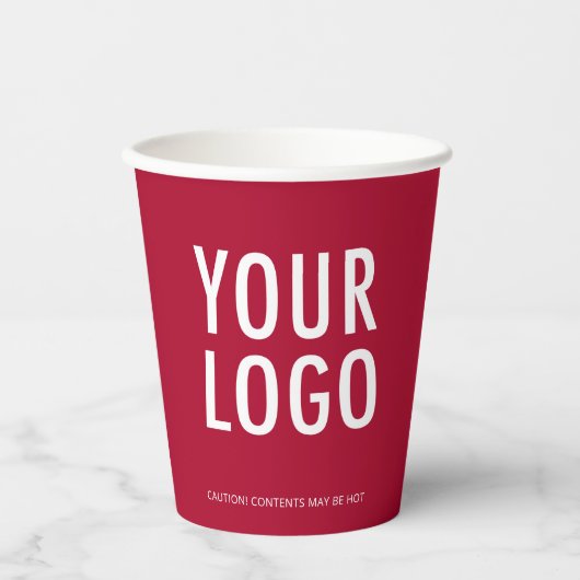 Dark Red Paper Cups Custom Business Logo 8 oz 紙コップ (正面)