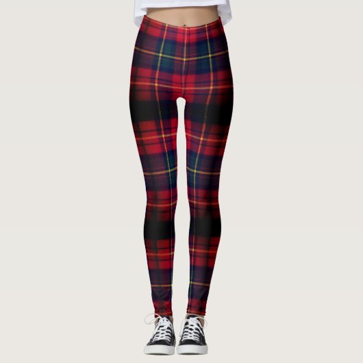 Dark Red Plaid Traditional Square Tartan レギンス (正面)