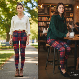 Dark Red Plaid Traditional Square Tartan レギンス