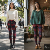 Dark Red Plaid Traditional Square Tartan レギンス