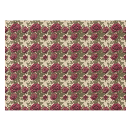 Dark Red Roses With Faded Green Leaves テーブルクロス (正面(横))