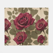 Dark Red Roses With Faded Green Leaves フリースブランケット (正面(横))