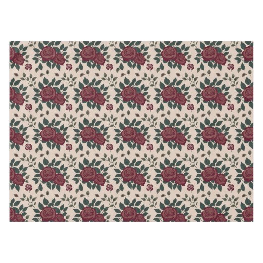 Dark Red Roses With Green Leaves テーブルクロス (正面(横))