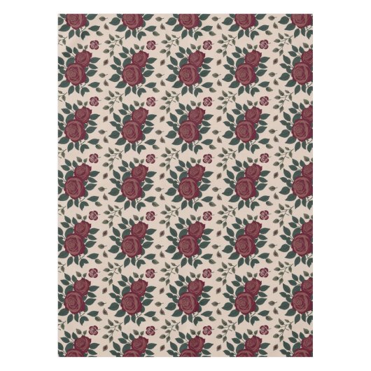 Dark Red Roses With Green Leaves テーブルクロス (正面)