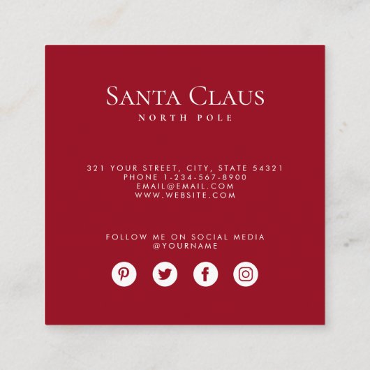 Dark Red Santa North Pole Custom Photo QR Code  スクエア名刺 (裏面)