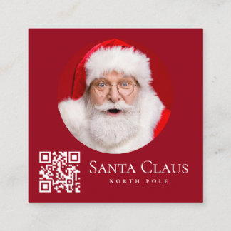 Dark Red Santa North Pole Custom Photo QR Code  スクエア名刺