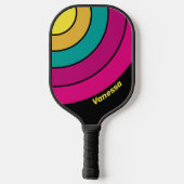 Dark Retro Circle Stripe 80s with Name ピックルボールラケット (裏面)