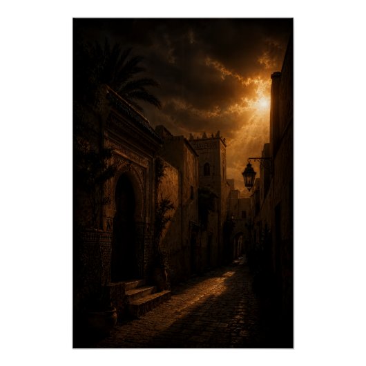 Dark Riad Alley Sunburst Poster ポスター (正面)