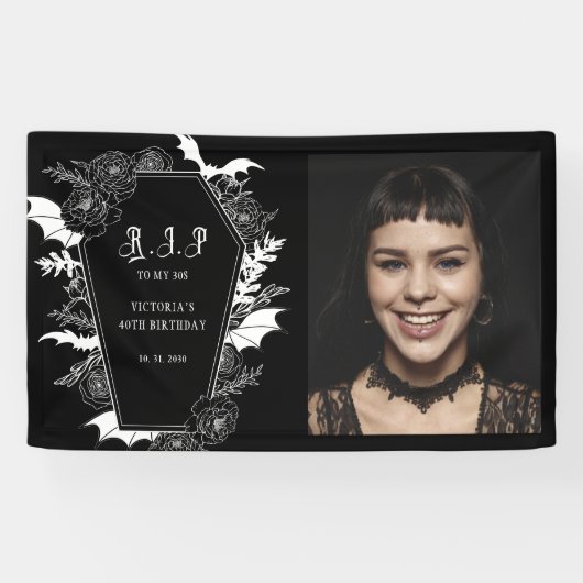 Dark RIP Thirties Gothic 40th Photo Birthday 横断幕 (横)