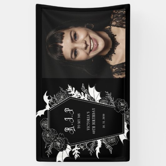 Dark RIP Thirties Gothic 40th Photo Birthday 横断幕 (縦)