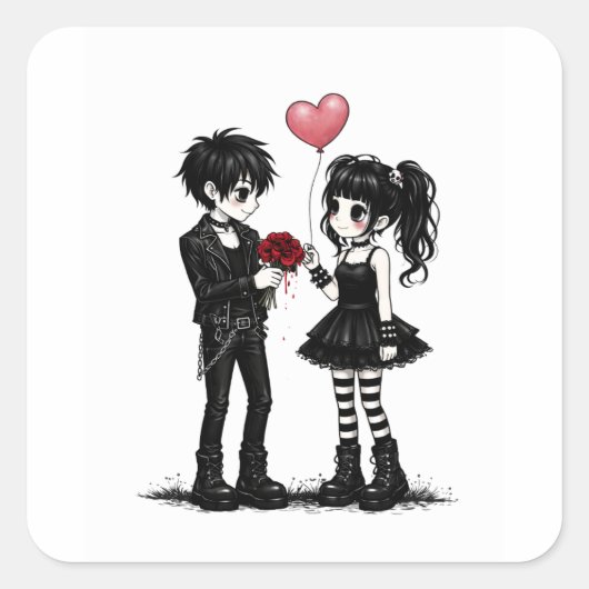 Dark Romance Goth Valentine Sticker スクエアシール (正面)