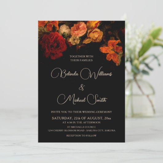 Dark Romantic Fine Art Flowers  招待状 (スタンド正面)