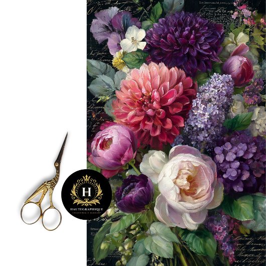 Dark Romantic Floral Bouquet Decoupage 薄葉紙