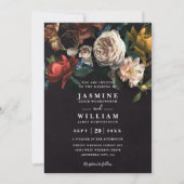 Dark Romantic Floral Dutch Chic QR Code Wedding 招待状 (正面)