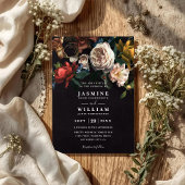 Dark Romantic Floral Dutch Chic QR Code Wedding 招待状
