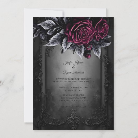 Dark Romantic Floral Gothic wedding invitation 招待状 (正面)