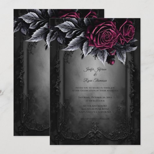 Dark Romantic Floral Gothic wedding invitation 招待状 (正面/裏面)