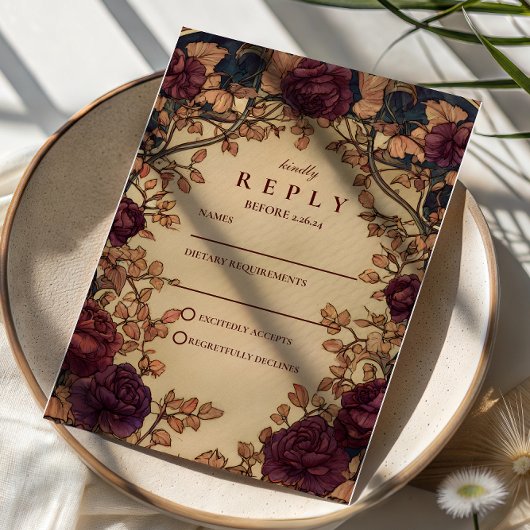 Dark Romantic Floral Wedding 出欠カード