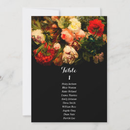 Dark romantic floral wedding seating chart card 招待状
