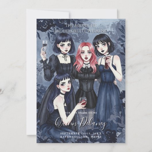 Dark Romantic Gothic Girl Bachelorette Party 招待状 (正面)