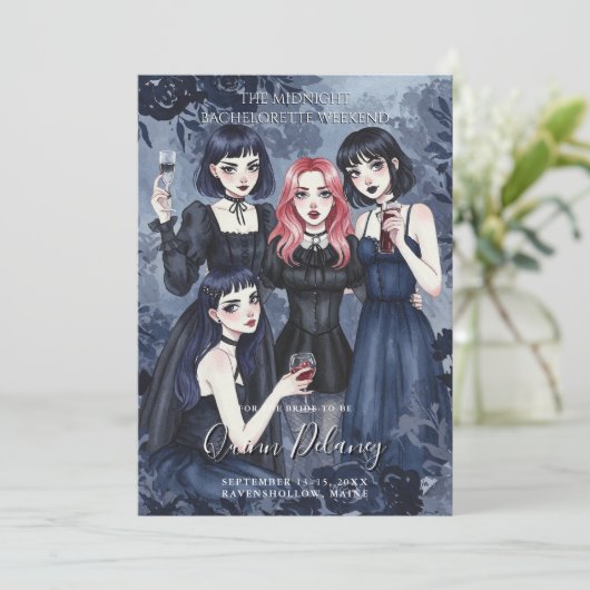 Dark Romantic Gothic Girl Bachelorette Party 招待状 (スタンド正面)
