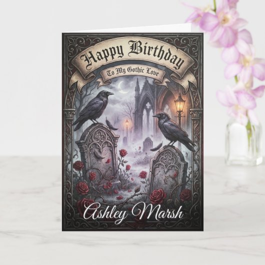 Dark Romantic Gothic Raven Lovers Birthday カード (蘭)