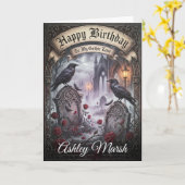 Dark Romantic Gothic Raven Lovers Birthday カード (黄色い花)