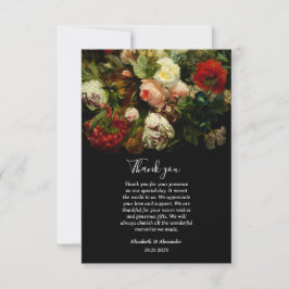 Dark romantic moody elegant floral flowers wedding サンキューカード
