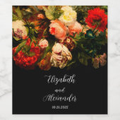 Dark romantic moody elegant floral wedding ワインラベル (シングルラベル)