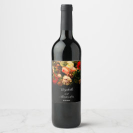 Dark romantic moody elegant floral wedding ワインラベル