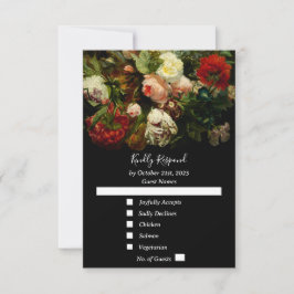 Dark romantic moody elegant floral wedding 出欠カード