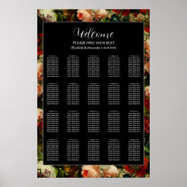 Dark romantic moody elegant wedding seating chart ポスター