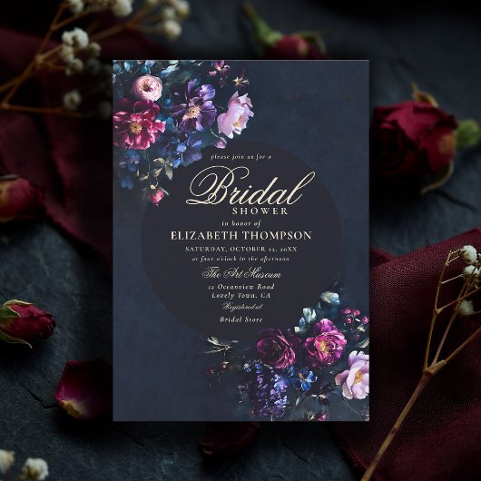 Dark Romantic Moody Florals Jewel Bridal Shower 招待状