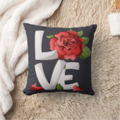 Dark Romantic Red Rose Love Typography Botanical クッション (ブランケット)