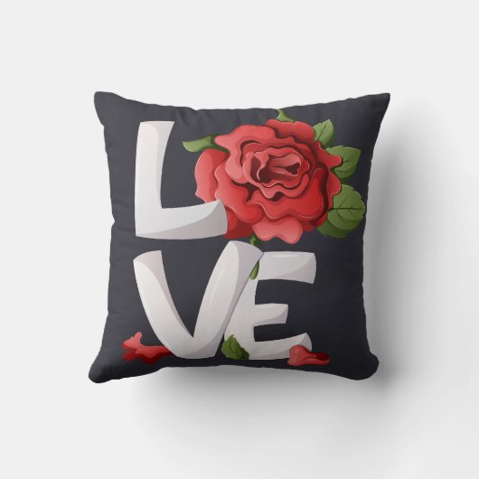 Dark Romantic Red Rose Love Typography Botanical クッション (裏面)