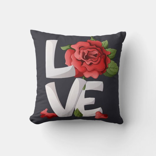 Dark Romantic Red Rose Love Typography Botanical クッション (正面)