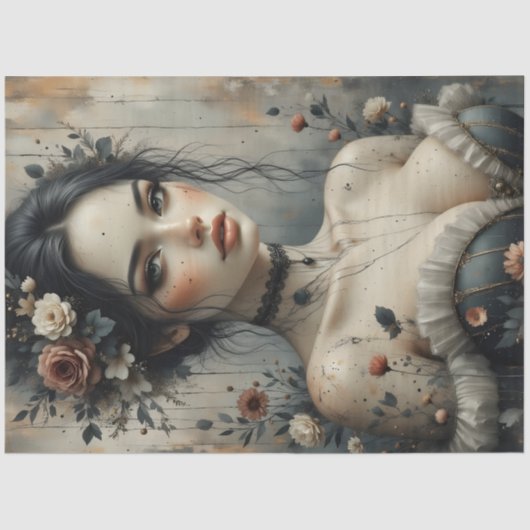 Dark Romantic Woman Portrait Decoupage 薄葉紙 (正面)