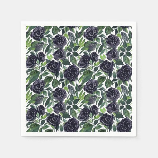 Dark rose delight, watercolor black rose pattern スタンダードカクテルナプキン (正面)