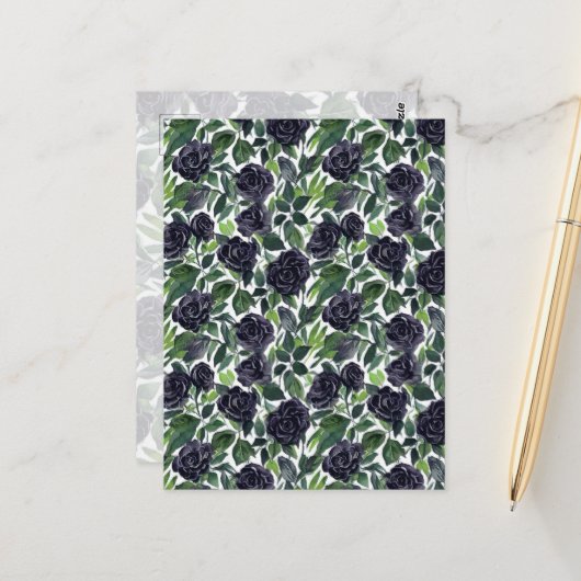 Dark rose delight, watercolor black roses print ポストカード (正面/裏面インサイチュ)