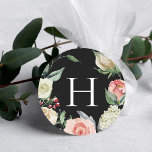 Dark Rose | Monogram Wedding Envelope Seal ラウンドシール<br><div class="desc">Personalize the label with the last initial of the bride and groom. Stick a finishing touch on your correspondence or gift wrapping. These stickers are perfect for use on party favor bags, goody bags, containers, envelope seals, party décor and more. Add a special thank you to your wedding favors with...</div>