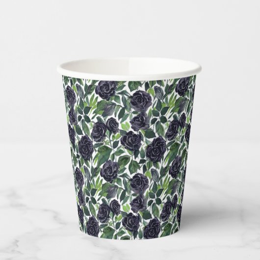 Dark roses watercolor ornament 紙コップ (左)