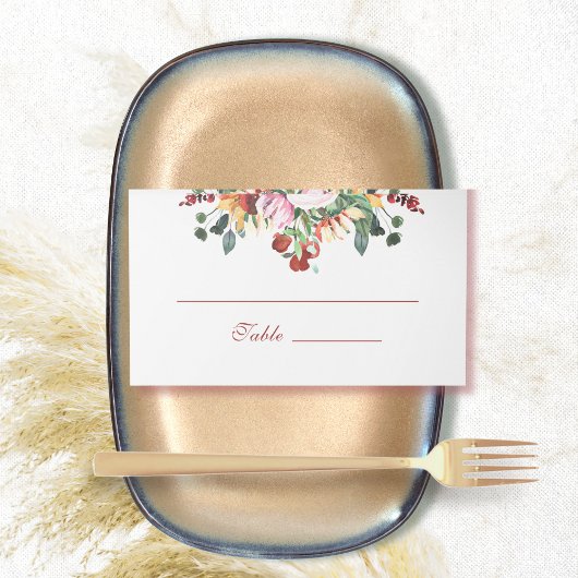  Dark Rust Red Watercolor Sunflower Autumn Fall プレイスカード