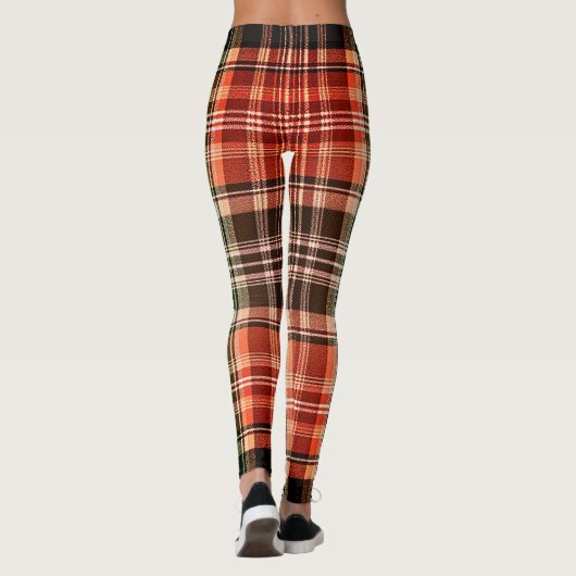 Dark Rustic Orange Green Brown Tartan Plaid レギンス (裏面)