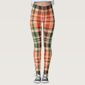 Dark Rustic Orange Green Brown Tartan Plaid レギンス (正面)